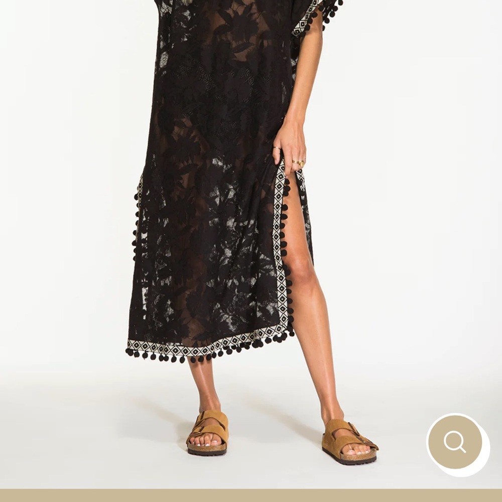 NIGHTCAP Free People *Sun Kissed* black lace kaftan tassel coverup dress XS - Picture 6 of 12